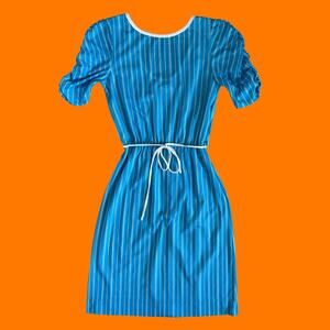 70's 80's vintage blue pin striped retro ringer dress Size 9 timely trends